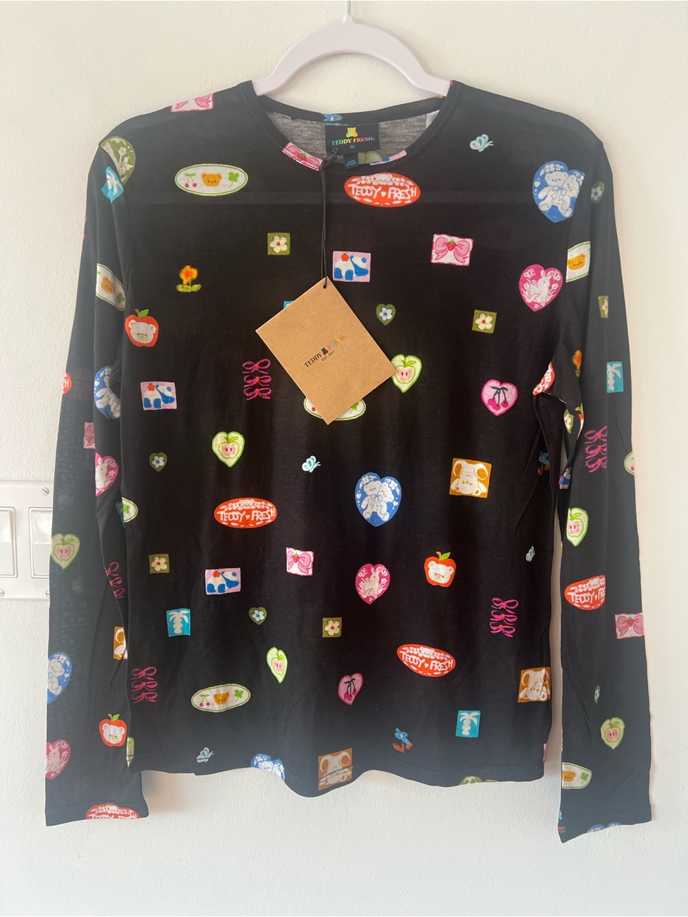NEW Teddy Fresh Kim Love Tattoo Black Long Sleeve Tee Womens Medium M Colourful